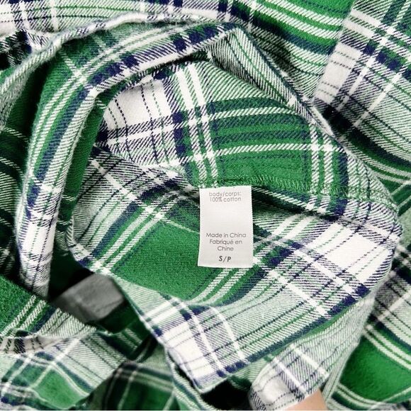 Eberjey Flannel Long PJ Pajama Set Green Tartan Plaid Cotton Womens Size Small - Picture 7 of 13